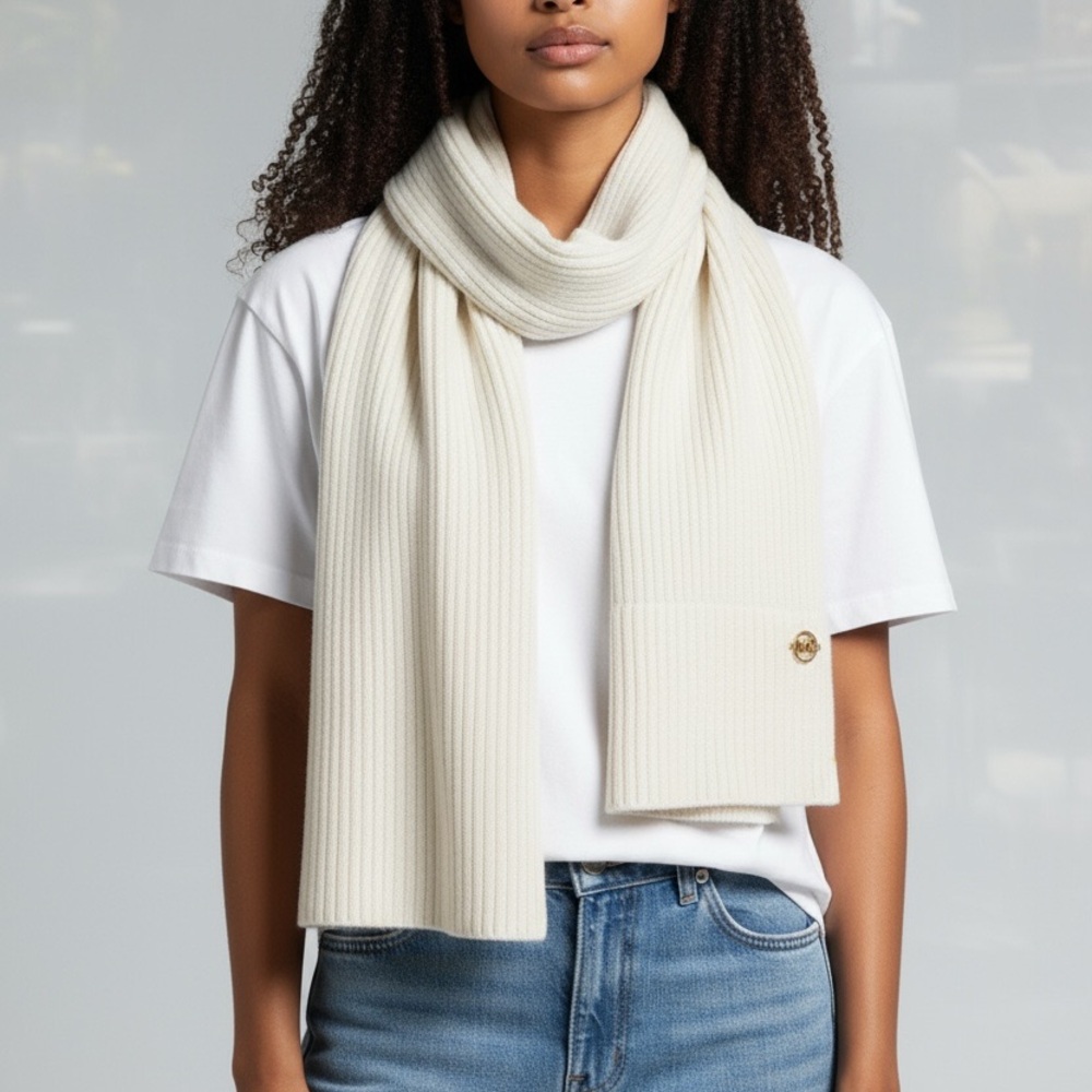 Michael Kors Cream Ribbed Scarf - Picture 1 of 3